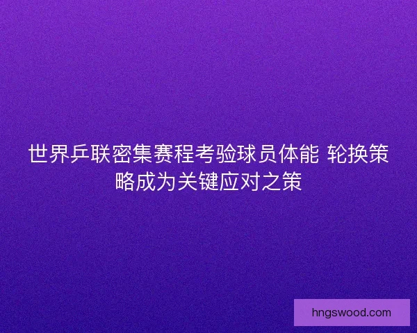 世界乒联密集赛程考验球员体能 轮换策略成为关键应对之策